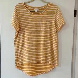 Market & Spruce Yellow and White Striped Scoop Neck Tee